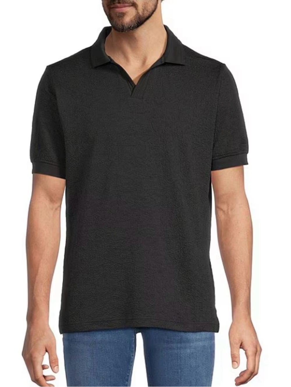 Hart Schaffner Marx Black Short-Sleeve Textured Polo